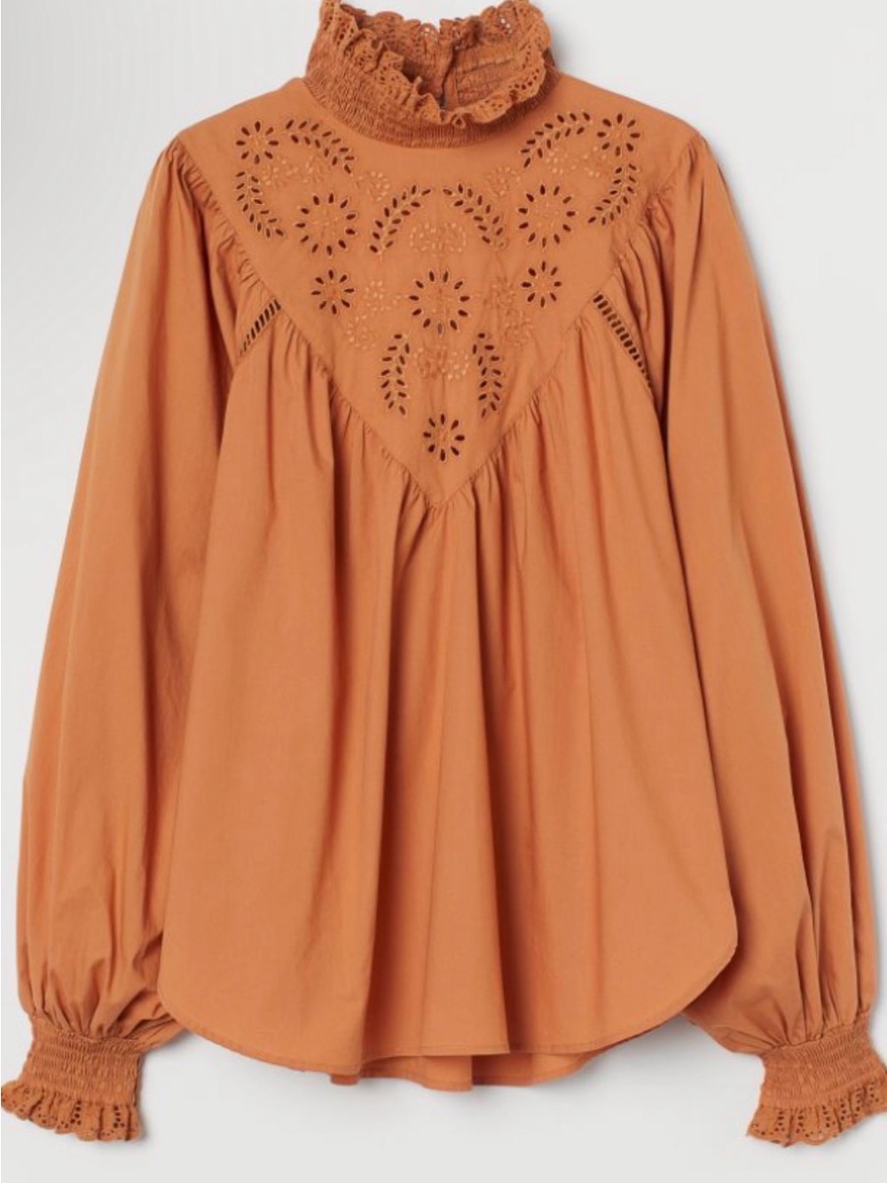 3/$15 H&M High-Neck Eyelet Peasant Blouse - Burnt Orange